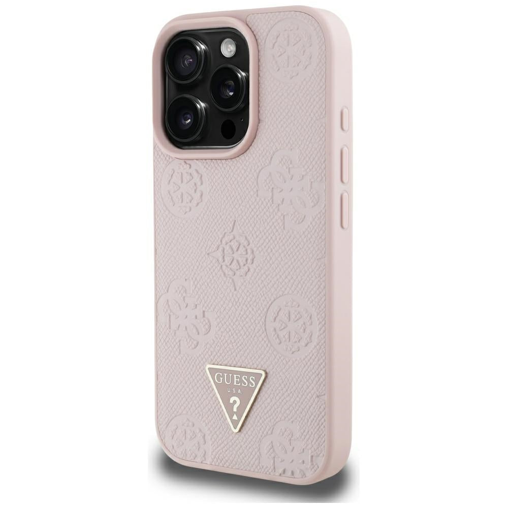 Futrola MagSafe za Apple iPhone 16 Pro Max, Guess, Peony Grained Hot Stamp Triangle, Roze