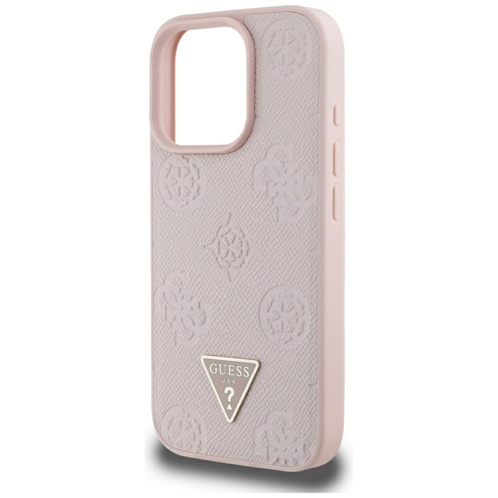 Futrola MagSafe za Apple iPhone 16 Pro Max, Guess, Peony Grained Hot Stamp Triangle, Roze