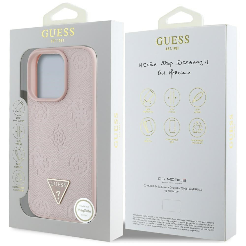 Futrola MagSafe za Apple iPhone 16 Pro Max, Guess, Peony Grained Hot Stamp Triangle, Roze