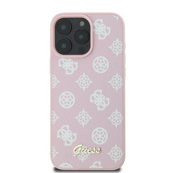 Husa MagSafe za Apple iPhone 16 Pro Max, Guess, Peony Script, Roze