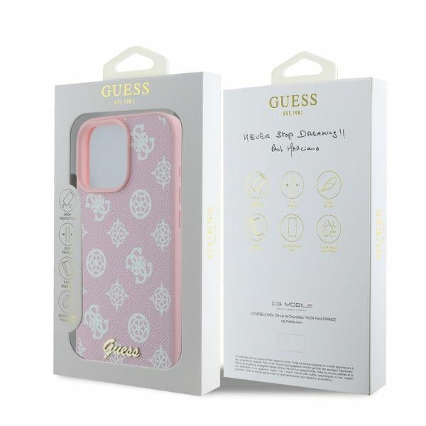Husa MagSafe za Apple iPhone 16 Pro Max, Guess, Peony Script, Roze