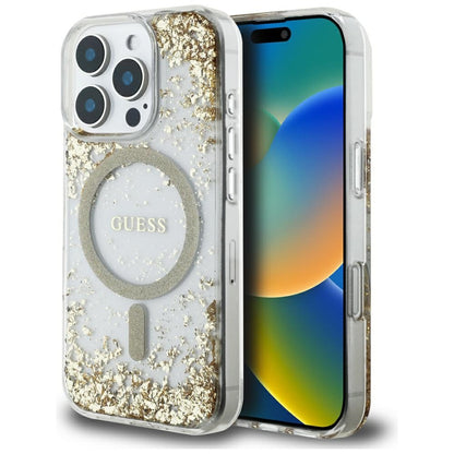Futrola MagSafe za Apple iPhone 16 Pro Max, Guess, Resin Bottom Glitter, Zlatna