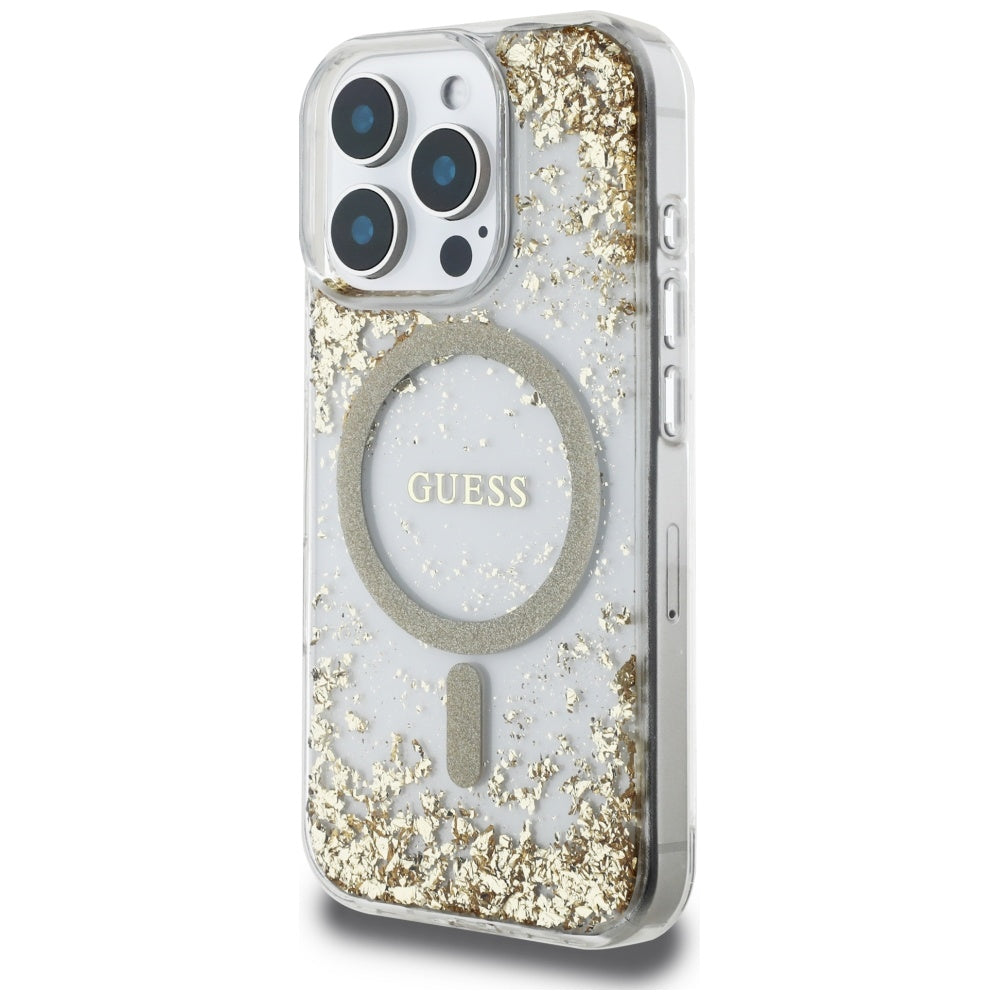 Futrola MagSafe za Apple iPhone 16 Pro Max, Guess, Resin Bottom Glitter, Zlatna