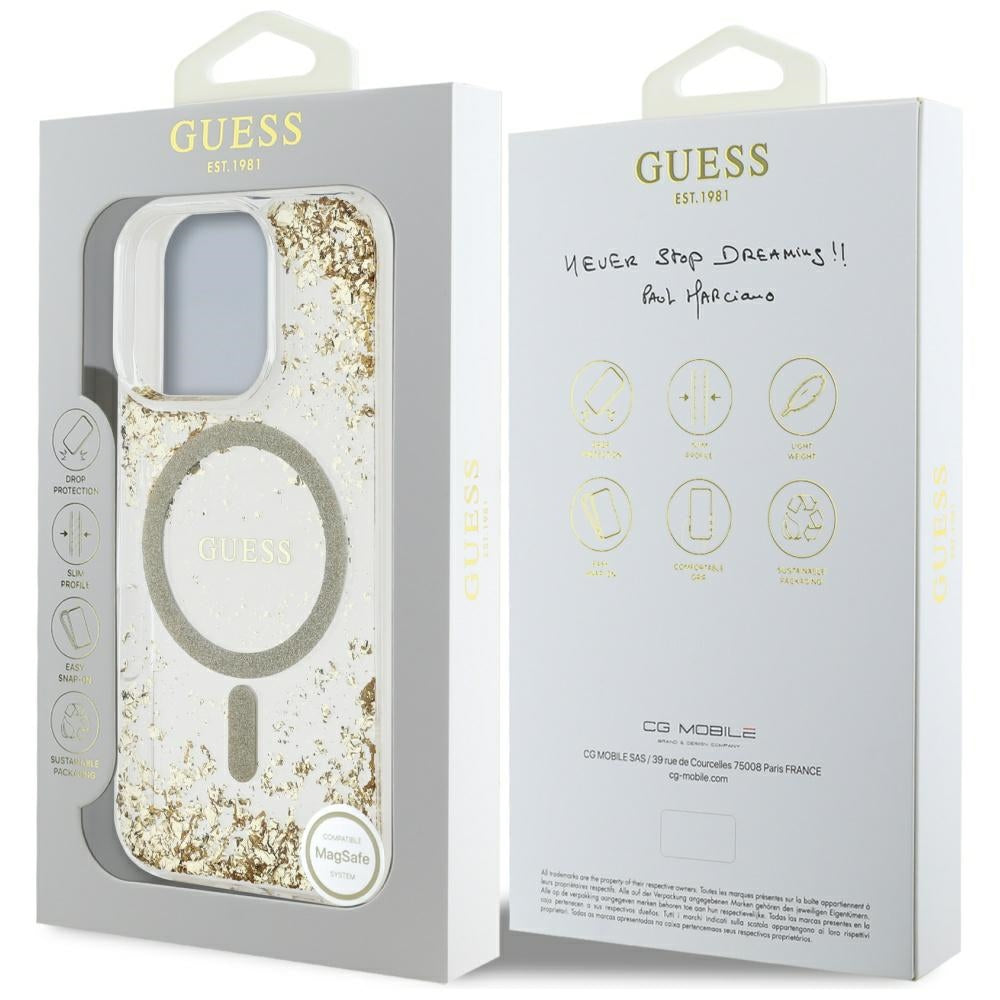 Futrola MagSafe za Apple iPhone 16 Pro Max, Guess, Resin Bottom Glitter, Zlatna