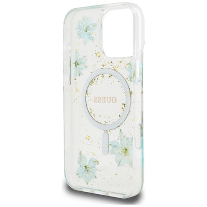 Futrola MagSafe za Apple iPhone 16 Pro Max, Guess, Resin Flowers and Glitter, Tirkiz