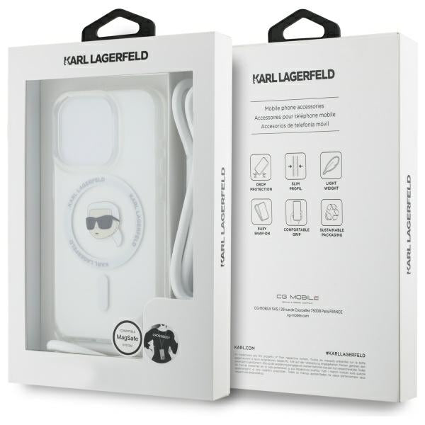 Futrola MagSafe za Apple iPhone 16 Pro Max, Karl Lagerfeld, IML Crossbody Karl's Head, Transparentna