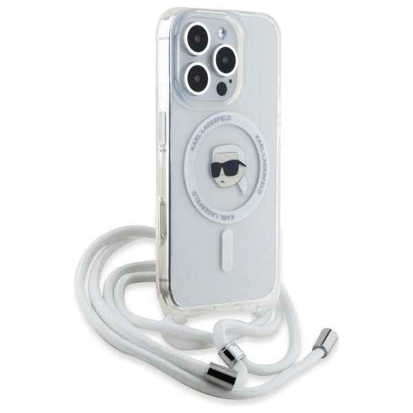 Futrola MagSafe za Apple iPhone 16 Pro Max, Karl Lagerfeld, IML Crossbody Karl's Head, Transparentna