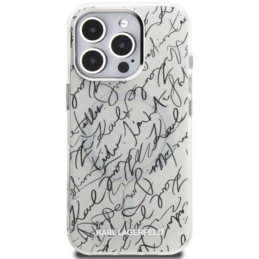 Futrola MagSafe za Apple iPhone 16 Pro Max, Karl Lagerfeld, IML Karl Script Pattern, Bela