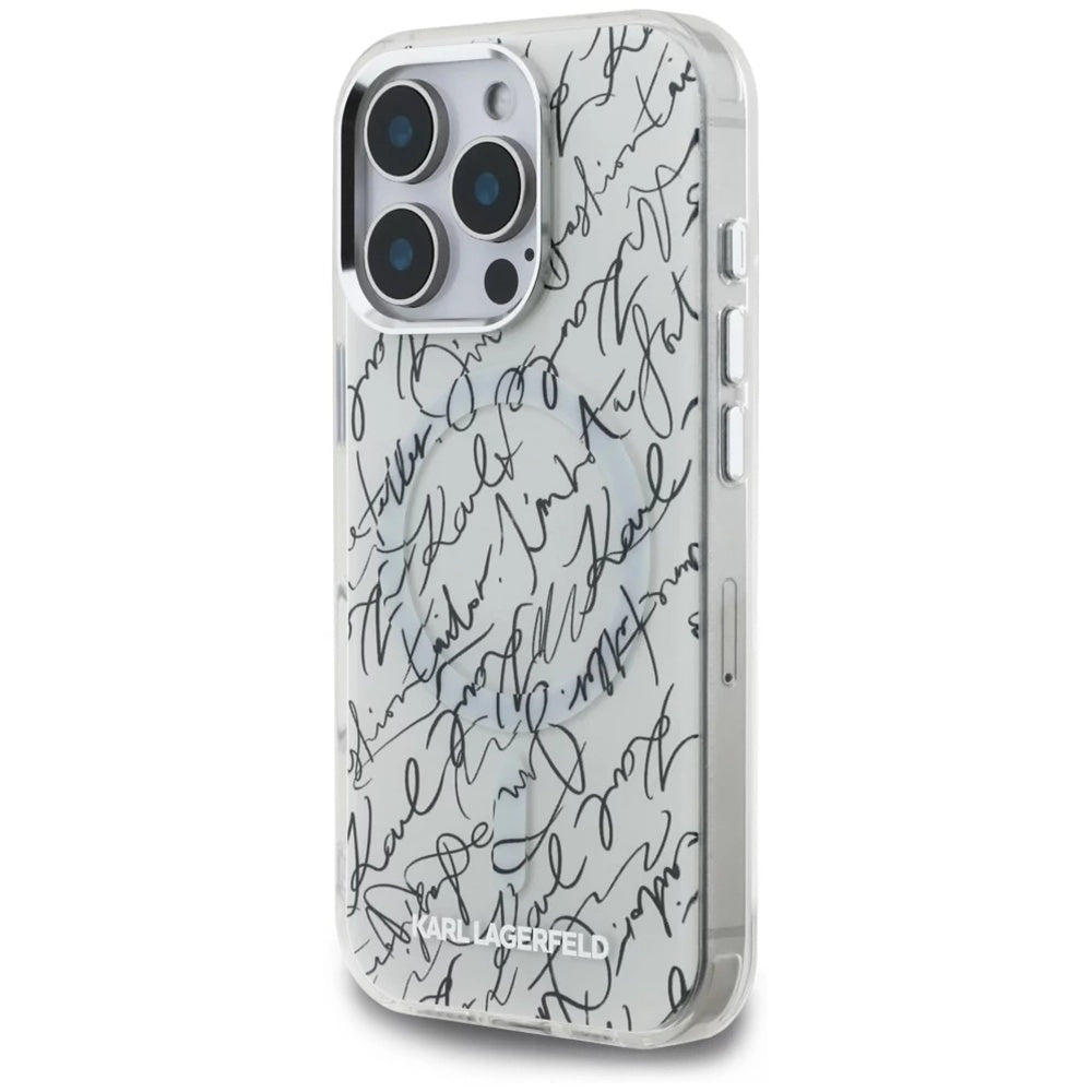 Futrola MagSafe za Apple iPhone 16 Pro Max, Karl Lagerfeld, IML Karl Script Pattern, Bela