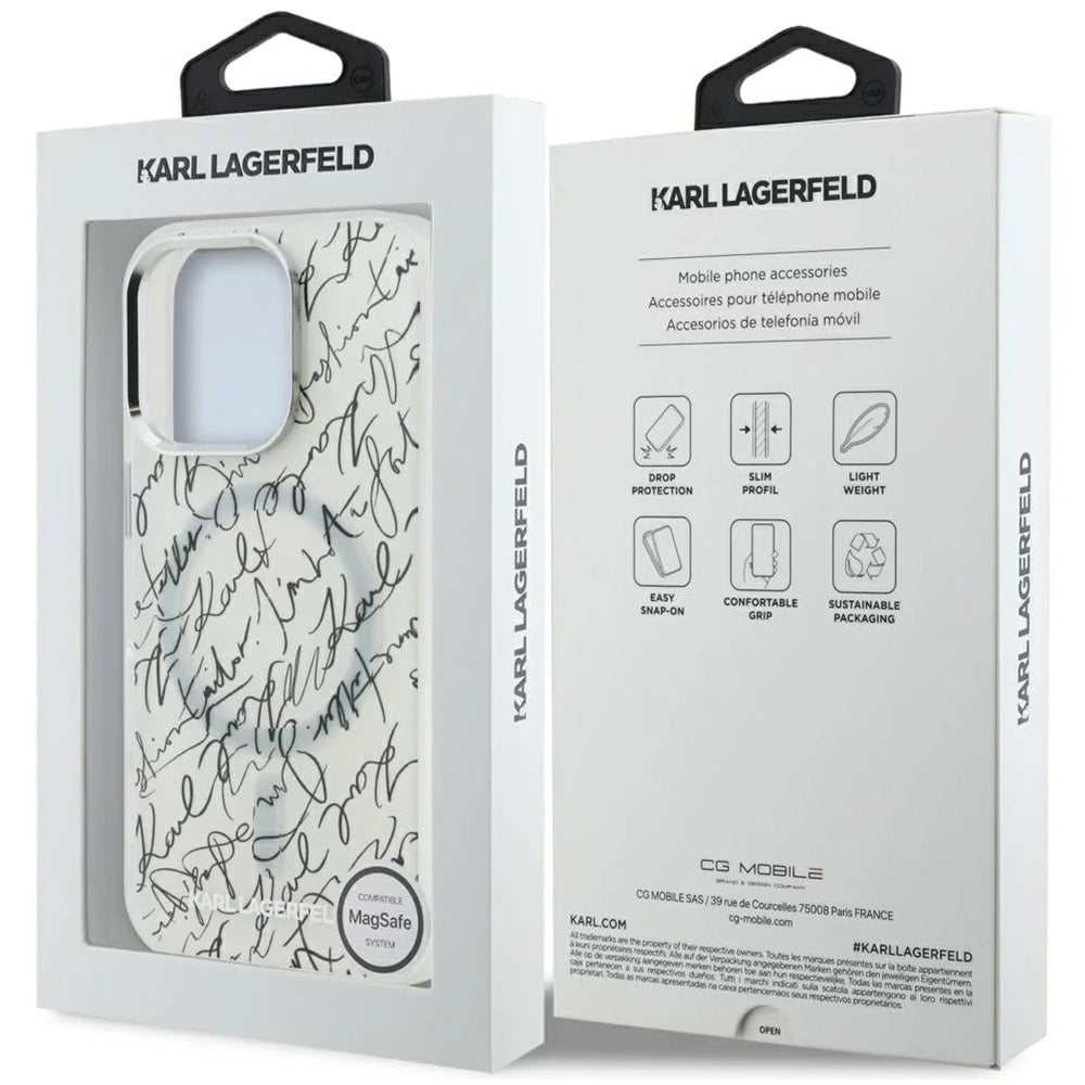 Futrola MagSafe za Apple iPhone 16 Pro Max, Karl Lagerfeld, IML Karl Script Pattern, Bela