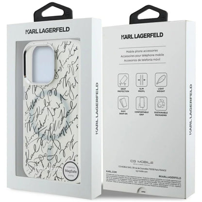 Futrola MagSafe za Apple iPhone 16 Pro Max, Karl Lagerfeld, IML Karl Script Pattern, Bela