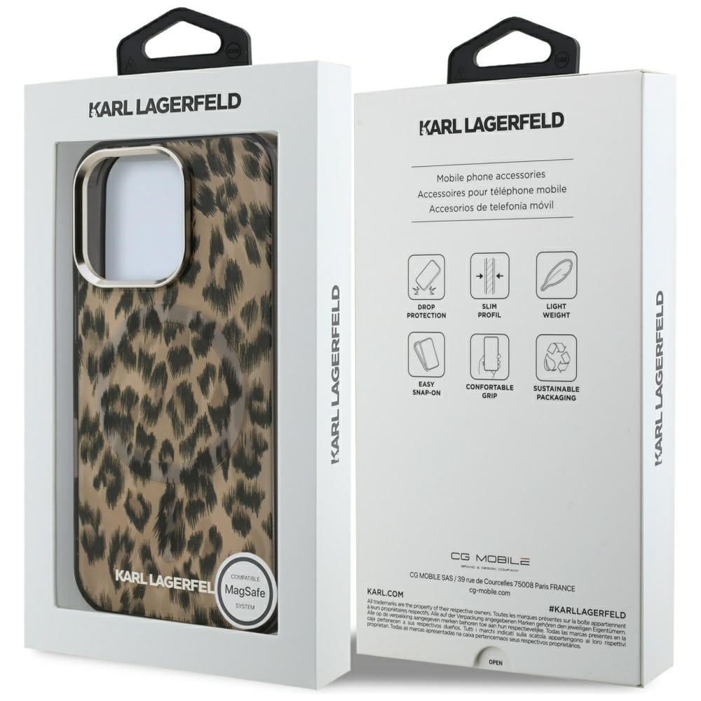 Futrola MagSafe za Apple iPhone 16 Pro Max, Karl Lagerfeld, IML Leopard Pattern, Braon