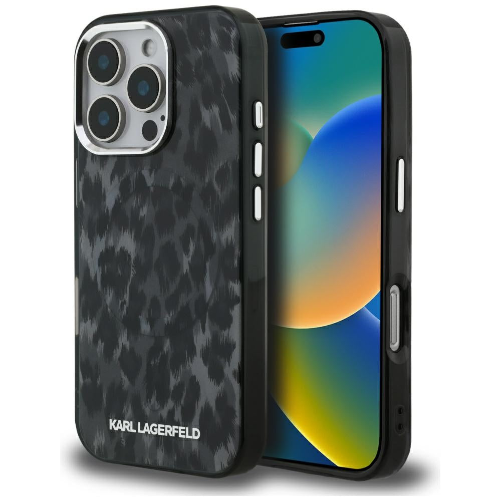 Futrola MagSafe za Apple iPhone 16 Pro Max, Karl Lagerfeld, IML Leopard Pattern, Crna