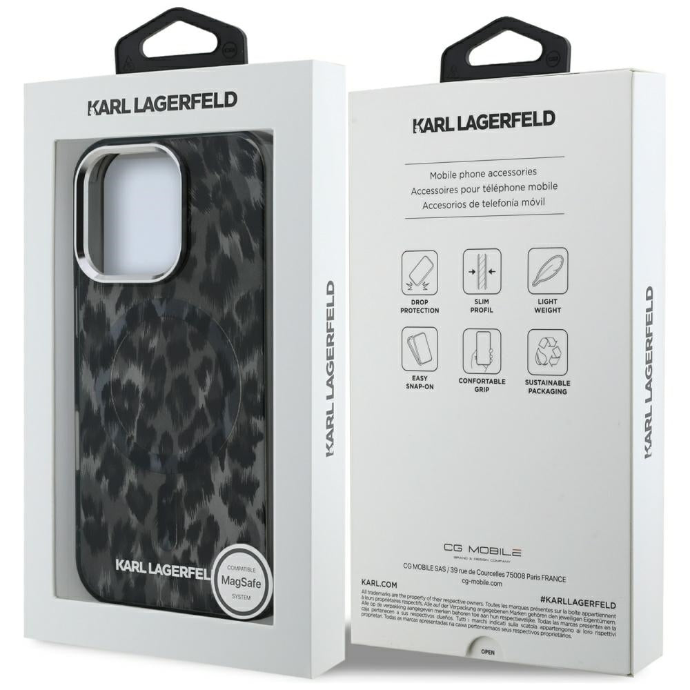 Futrola MagSafe za Apple iPhone 16 Pro Max, Karl Lagerfeld, IML Leopard Pattern, Crna