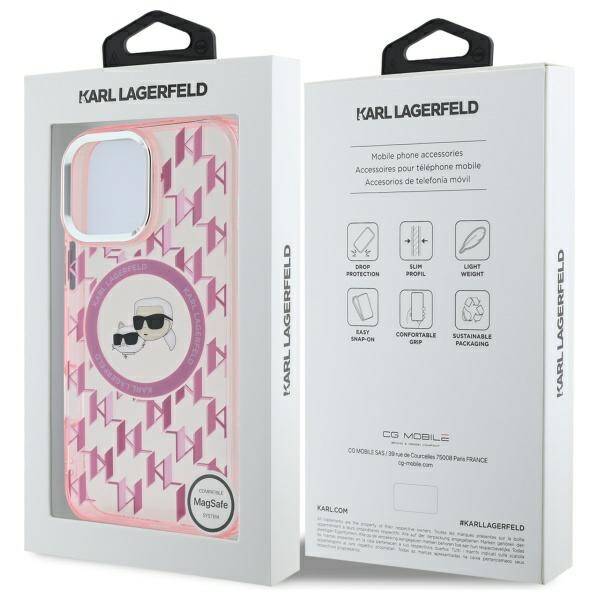 Futrola MagSafe za Apple iPhone 16 Pro Max, Karl Lagerfeld, IML Monogram Karl & Choupette's Heads, Roze