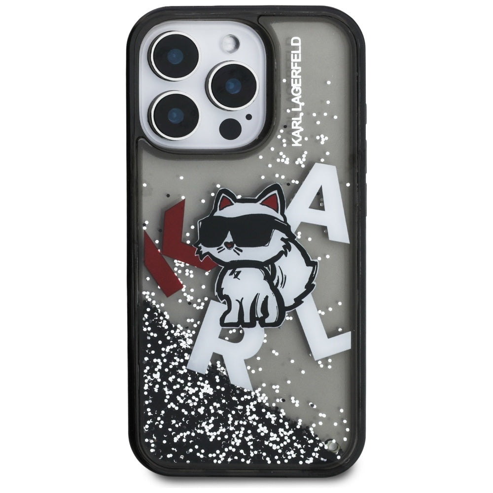 Futrola MagSafe za Apple iPhone 16 Pro Max, Karl Lagerfeld, Liquid Glitter Choupette Logo, Crna