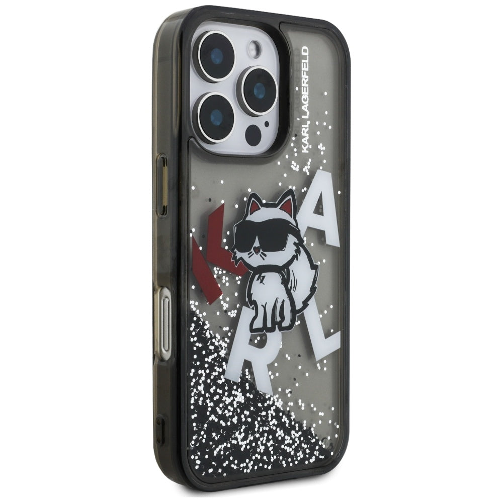 Futrola MagSafe za Apple iPhone 16 Pro Max, Karl Lagerfeld, Liquid Glitter Choupette Logo, Crna