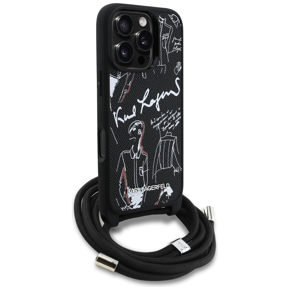 Futrola MagSafe za Apple iPhone 16 Pro Max, Karl Lagerfeld, Saffiano Crossbody, Crna