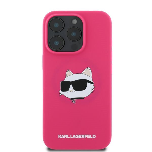 Husa MagSafe za Apple iPhone 16 Pro Max, Karl Lagerfeld, Silikonska Choupette's Head, Fuksija
