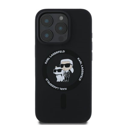Husa MagSafe za Apple iPhone 16 Pro Max, Karl Lagerfeld, Silikonski prsten Karl & Choupette, Crna