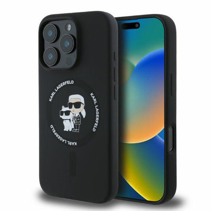 Husa MagSafe za Apple iPhone 16 Pro Max, Karl Lagerfeld, Silikonski prsten Karl & Choupette, Crna