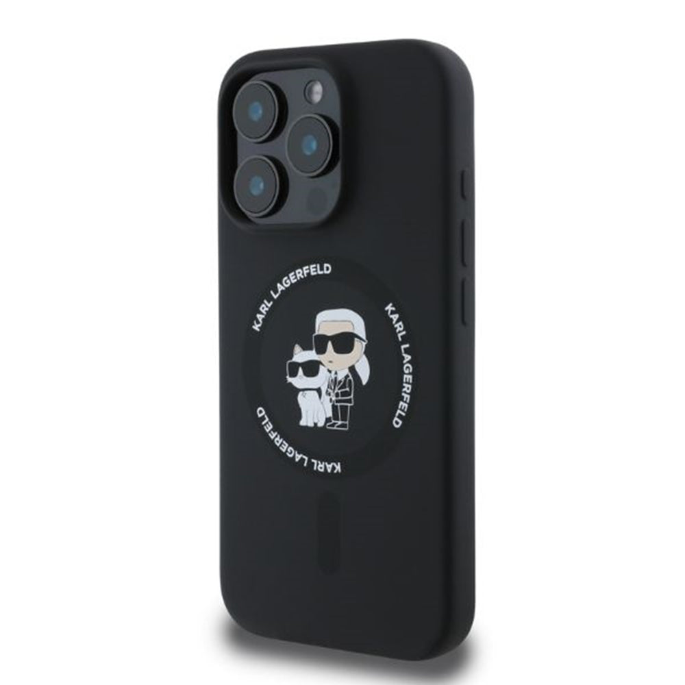Husa MagSafe za Apple iPhone 16 Pro Max, Karl Lagerfeld, Silikonski prsten Karl & Choupette, Crna