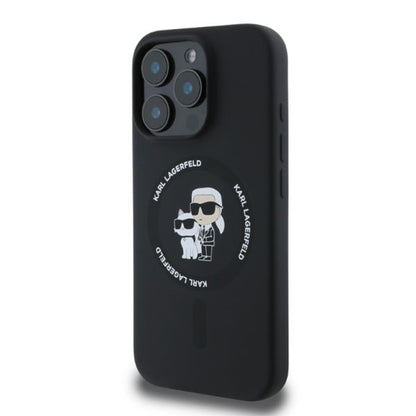 Husa MagSafe za Apple iPhone 16 Pro Max, Karl Lagerfeld, Silikonski prsten Karl & Choupette, Crna