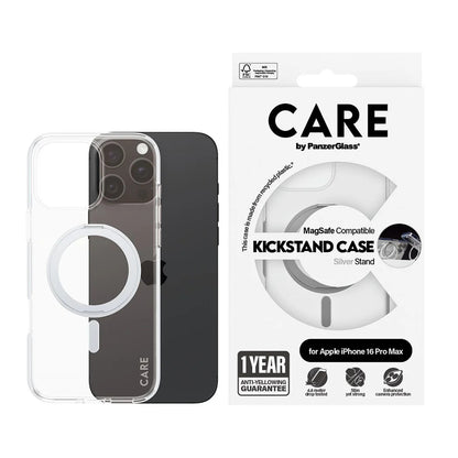 Futrola MagSafe za Apple iPhone 16 Pro Max, PanzerGlass, Care Feature Kickstand, Srebrno Transparentna