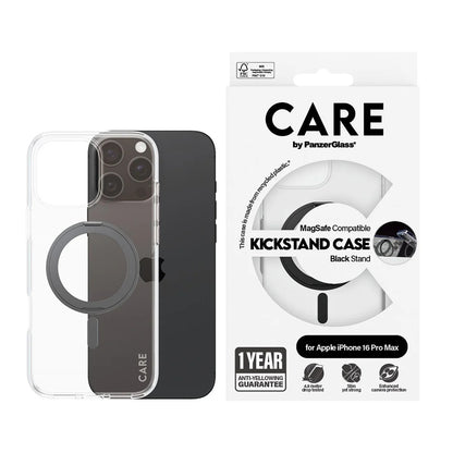 Futrola MagSafe za Apple iPhone 16 Pro Max, PanzerGlass, sa opcijom postolja, Crna Transparentna