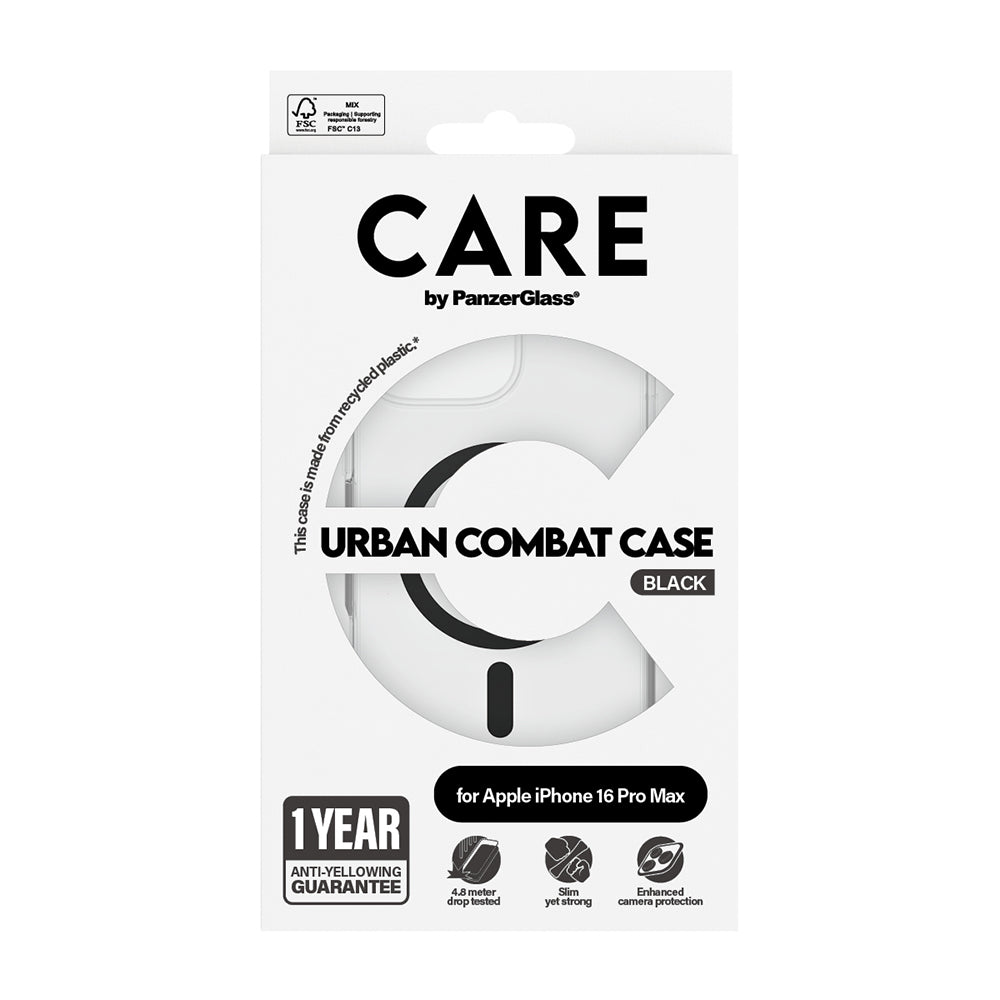 Futrola MagSafe za Apple iPhone 16 Pro Max, PanzerGlass, Care Urban Combat, Crna Transparentna