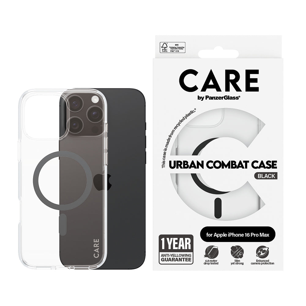 Futrola MagSafe za Apple iPhone 16 Pro Max, PanzerGlass, Care Urban Combat, Crna Transparentna