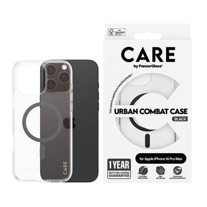 Futrola MagSafe za Apple iPhone 16 Pro Max, PanzerGlass, Care Urban Combat, Crna Transparentna