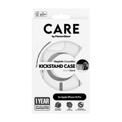 Futrola MagSafe za Apple iPhone 16 Pro, PanzerGlass, Care Feature Kickstand, Srebrno Transparentna