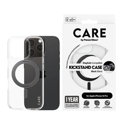Futrola MagSafe za Apple iPhone 16 Pro, PanzerGlass, Care Feature Kickstand, Crna Transparentna