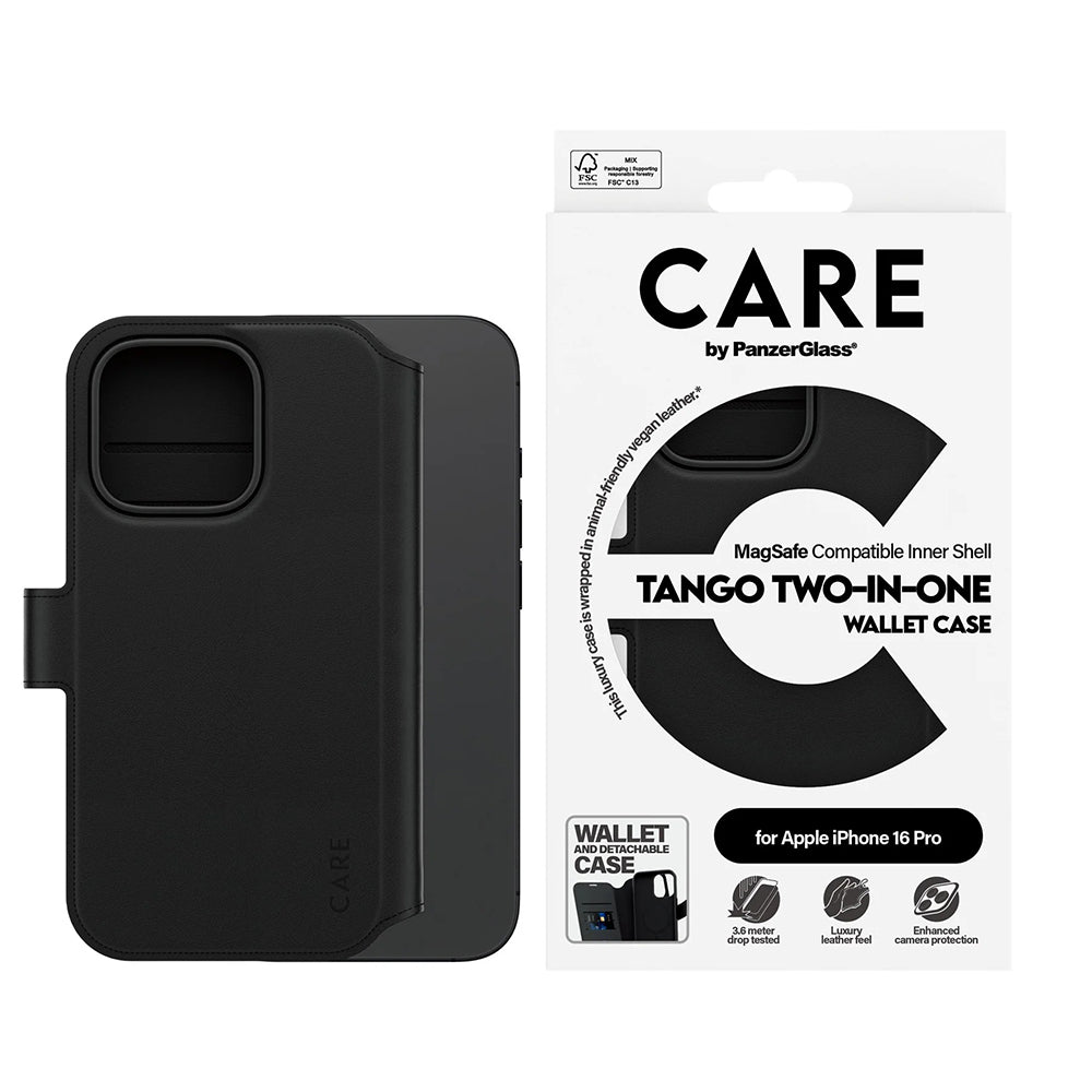 Futrola MagSafe za Apple iPhone 16 Pro, PanzerGlass, Care Feature Tango Two-in-One, Crna