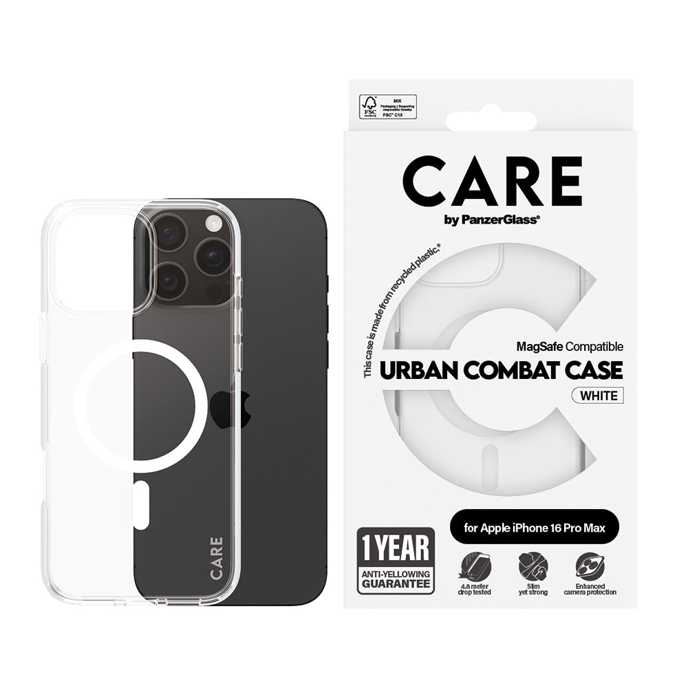 Futrola MagSafe za Apple iPhone 16 Pro, PanzerGlass, Care Urban Combat, Bela Transparentna