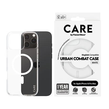 Futrola MagSafe za Apple iPhone 16 Pro, PanzerGlass, Care Urban Combat, Bela Transparentna
