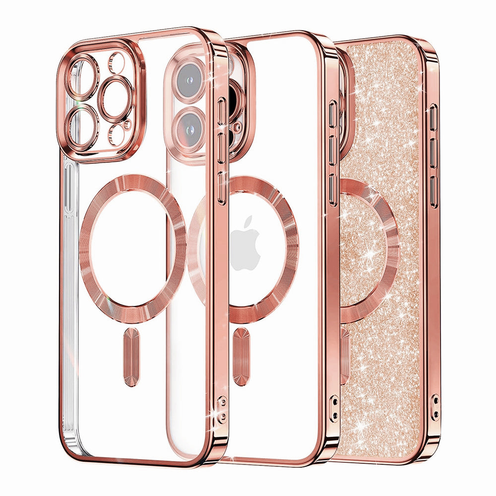 MagSafe futrola za Apple iPhone 16 Pro, Techsuit, Luxury Glitter, Roze Zlatna