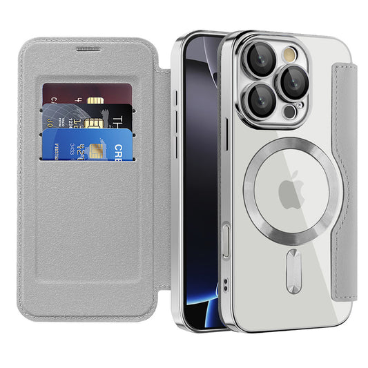 MagSafe futrola za Apple iPhone 16 Pro, Techsuit, SmartMag Book, Siva