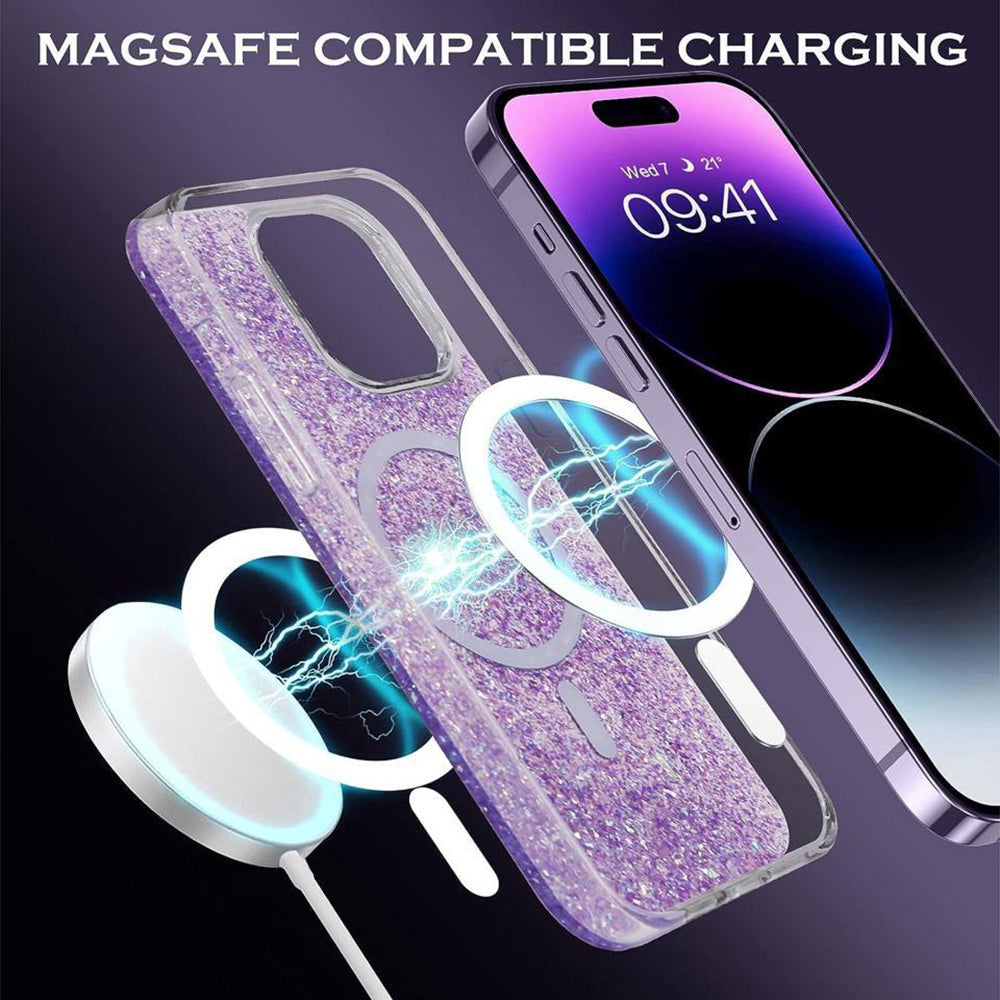 MagSafe futrola za Apple iPhone 16 Pro, Techsuit, Sparkly Glitter, Ljubičasta
