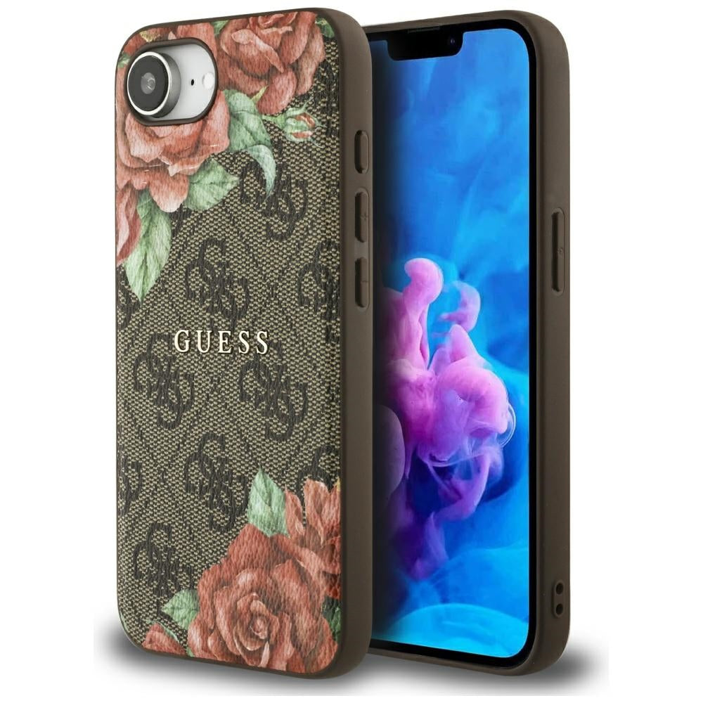 Husa MagSafe za Apple iPhone 16e, Guess, 4G Flowers Print, Braon