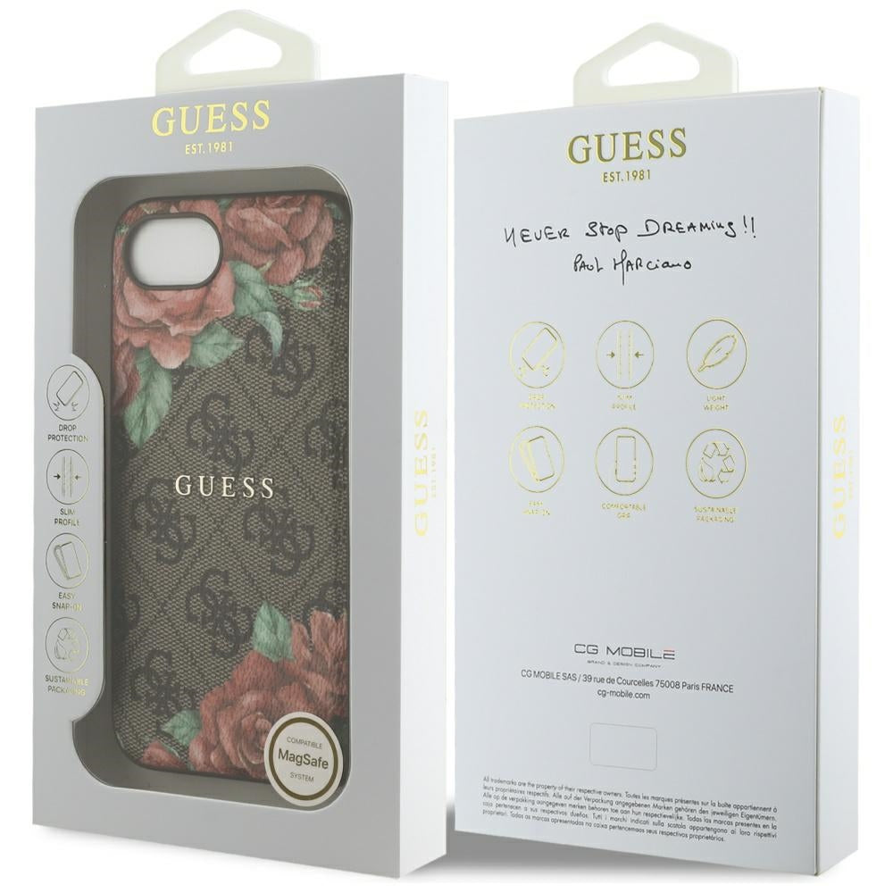 Husa MagSafe za Apple iPhone 16e, Guess, 4G Flowers Print, Braon