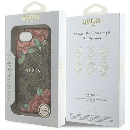 Husa MagSafe za Apple iPhone 16e, Guess, 4G Flowers Print, Braon