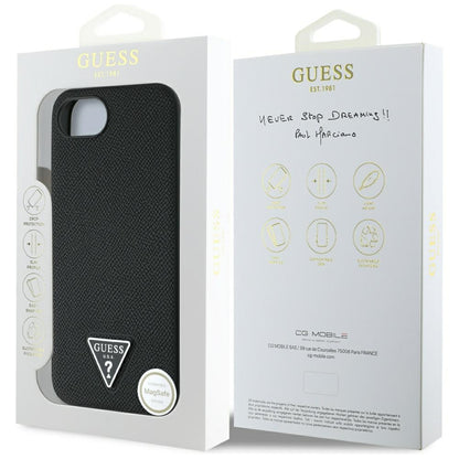 Futrola MagSafe za Apple iPhone 16e, Guess, Grained Triangle Logo, Crna