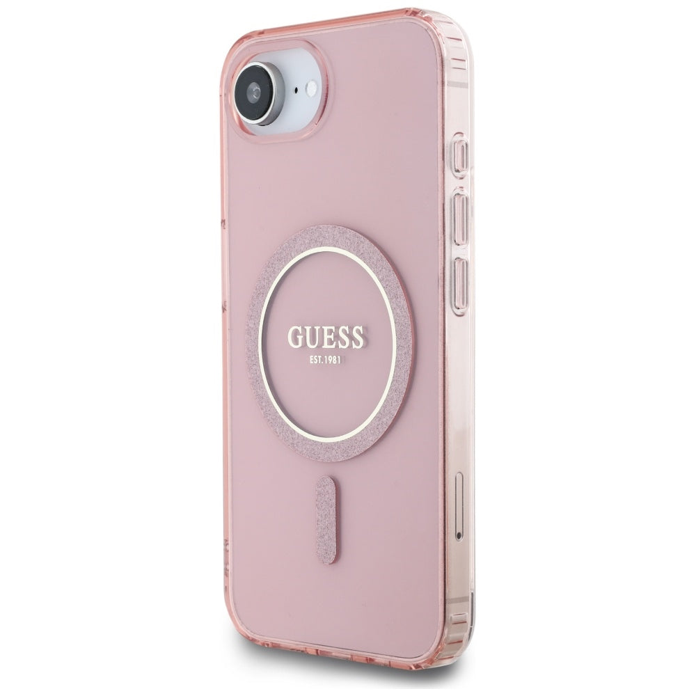 Futrola MagSafe za Apple iPhone 16e, Guess, IML Glitter Circle, Roze