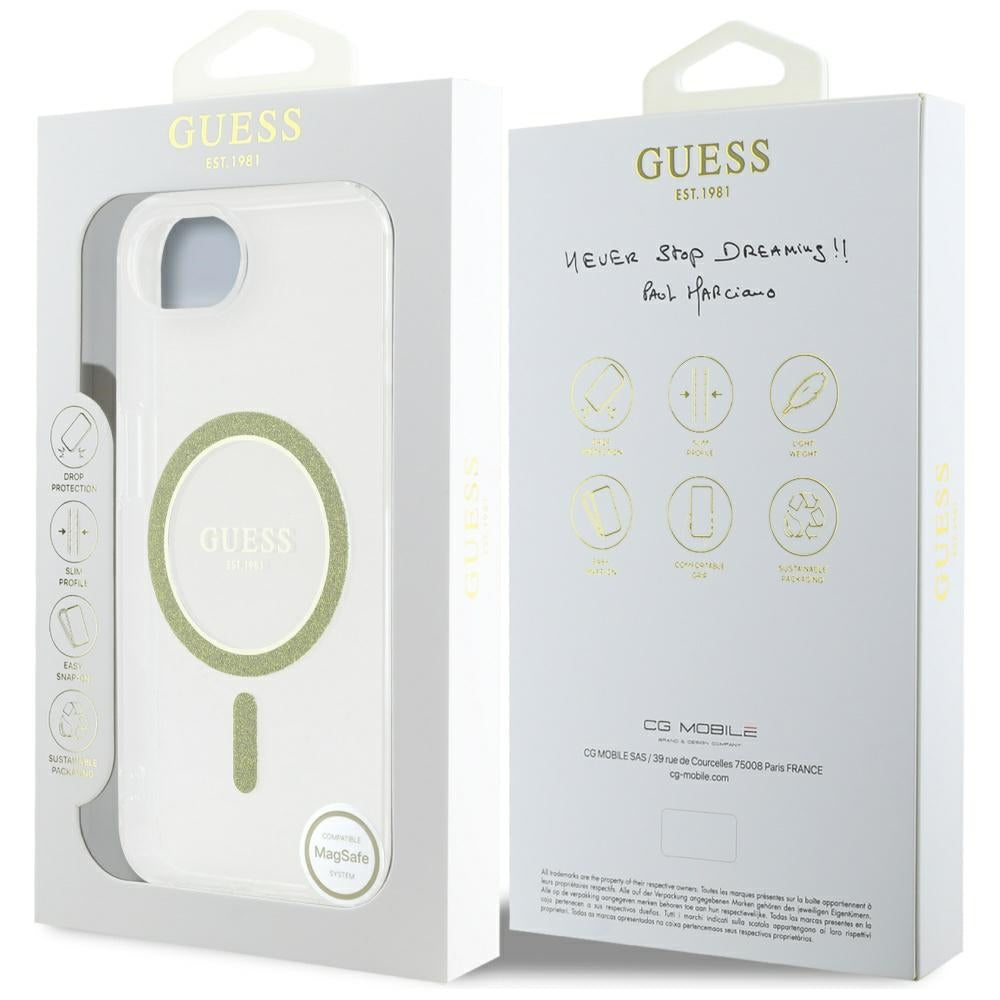 Futrola MagSafe za Apple iPhone 16e, Guess, IML Glitter Circle, Transparentna