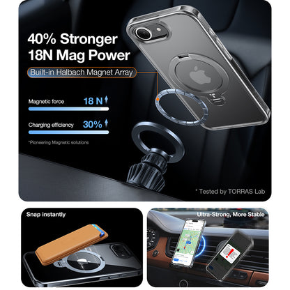 Husa MagSafe za Apple iPhone 17e / 16e, Torras, Ostand Spin, Transparentna