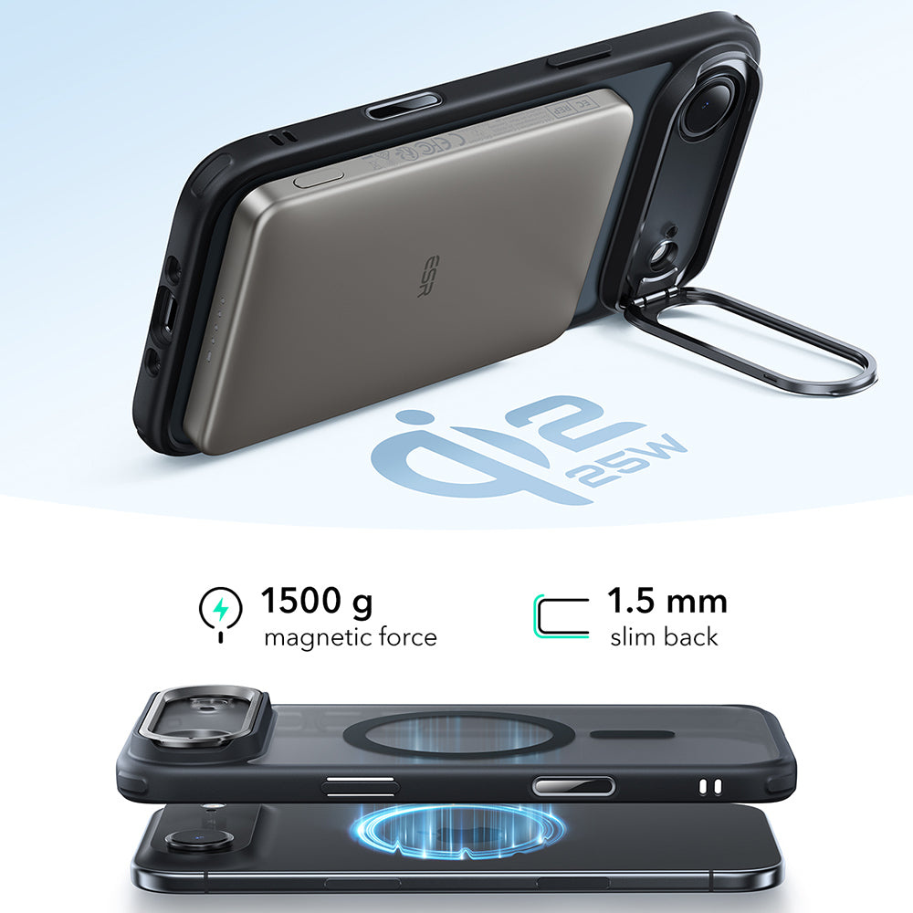 Futrola MagSafe za Apple iPhone 17 Air, ESR, Classic Hybrid Kickstand, Crna Satinirana