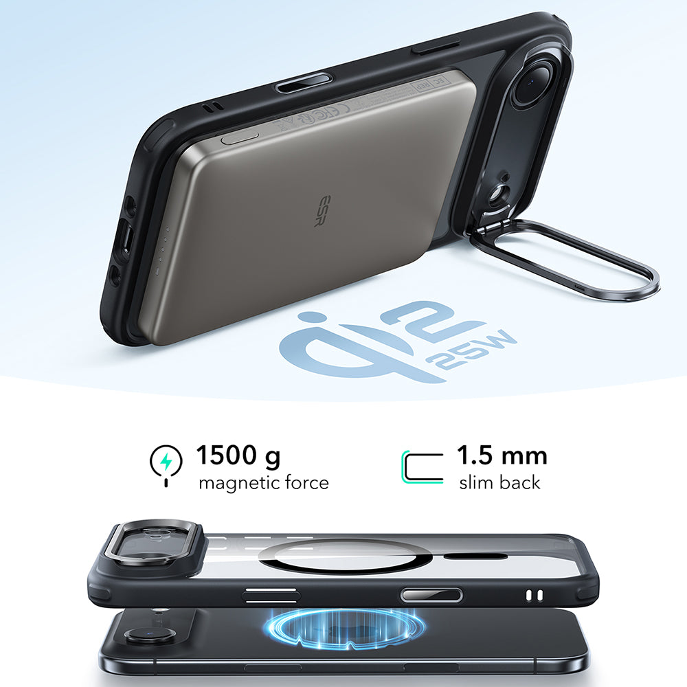 Futrola MagSafe za Apple iPhone 17 Air, ESR, Classic Hybrid Kickstand, Crno Providna