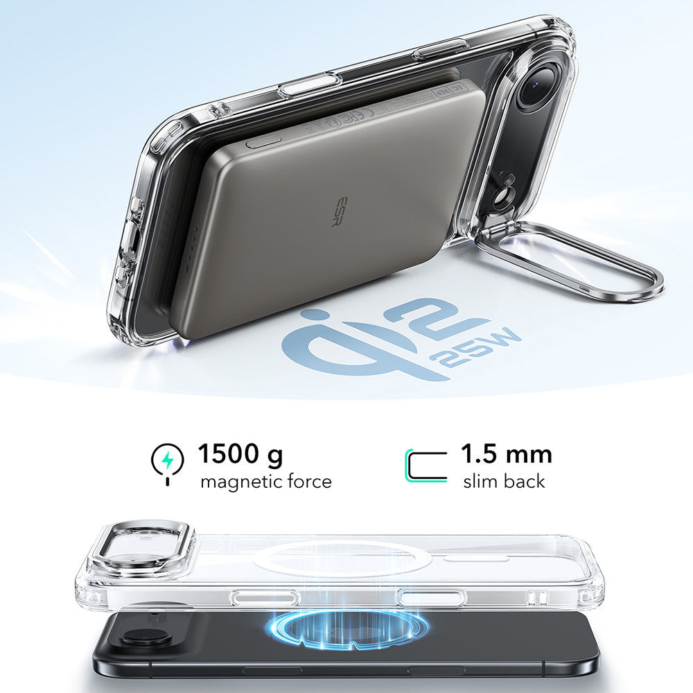 Futrola MagSafe za Apple iPhone 17 Air, ESR, Classic Hybrid Kickstand, Transparentna